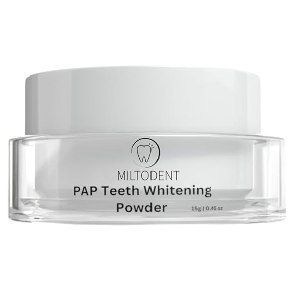 MILTODENT PAP TEETH WHITENING POWDER, SAFE ON ENAMEL, ZERO SENSITIVITY, STAIN REMOVAL POWDER, OXIDIZING TEETH WHITENING POWDER, TOOTHPASTE POWDER, ACTIVE WHITENING, ZERO SENSITIVITY.