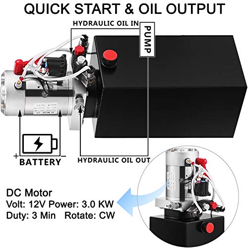 Mophorn Hydraulic Power Unit 8 Quart Hydraulic Pump Double Acting Hydraulic Power 12V DC with Metal Oil Reservoir Hydraulic Pump Power Unit for Dump Trailer Car Lifting - Image 6