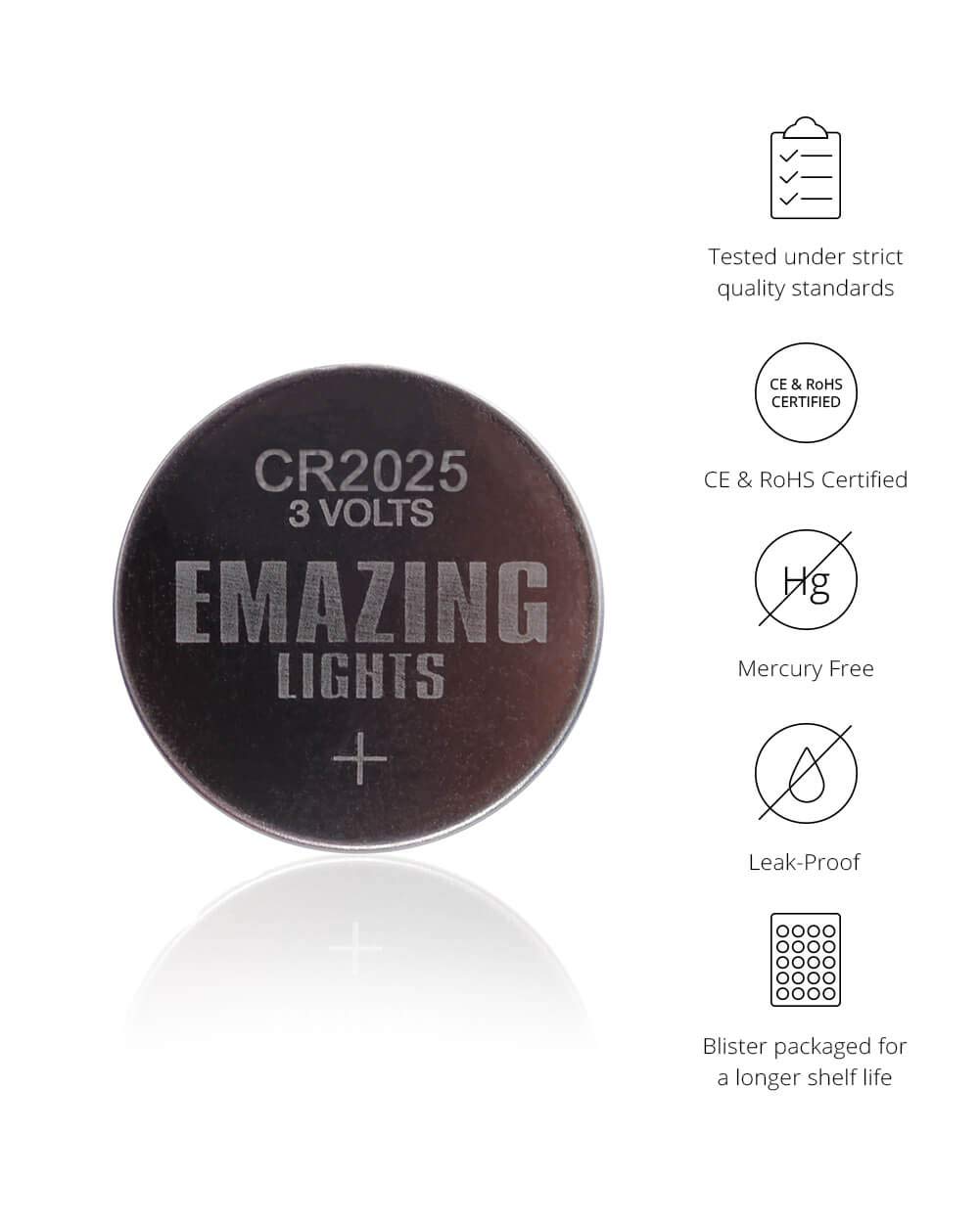 EmazingLights CR2025 Battery 3 Volt Lithium Coin Cell 3V Button Batteries (20 Pack)