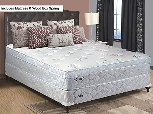 Spinal Solution 11-Inch Wood Medium plush Foam Encased  Eurotop Pillowtop Innerspring Mattress and 8-Inch Wood Boxspring/Foundation Set Full Size