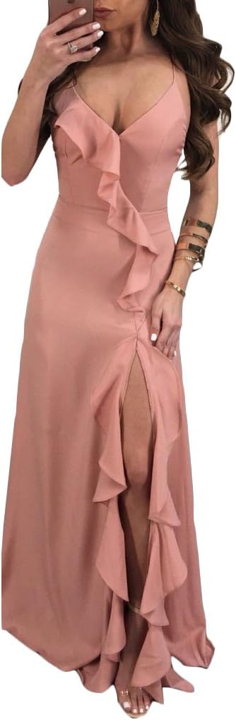 Cutedi Womens Sexy Spaghetti Strap Sleeveless V Neck Criss Cross Backless Side Split Long Maxi Dress Evening Gown