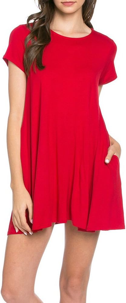 Mitto Shop YFH Women's Trapeze Short Sleeve Pocket Tunic Dress