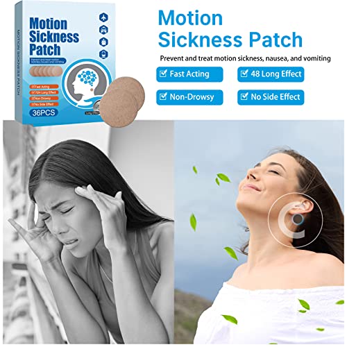 Motion Sickness Patches, 72Pcs Tinnitus Relief Patches for Ringing Ears, Relief Vertigo and Nausea Due to Travel of Cars Ships Airplanes Trains,Suitable for Adults and Children