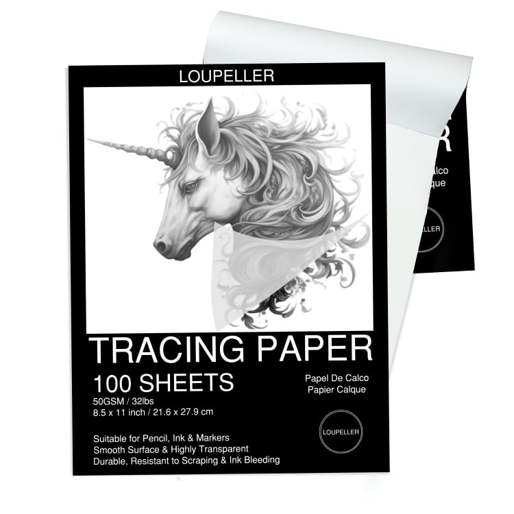 Photo 1 of LOUPELLER Vellum Tracing Paper for Drawing 8.5”x11-100 Sheets of Tracing Paper Pad, 50gsm Artistic, Transparent Paper for Trace Images, Sketch, Drawing