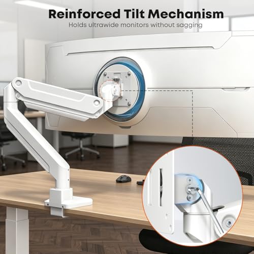 PUTORSEN 17-49 Inch Monitor Mount, Max 20 kg, Premium Aluminium Screen Mount for Flat/Curved Monitor with VESA 75 x 75/100 x 100 mm, Gas Spring Monitor Desk Mount,White