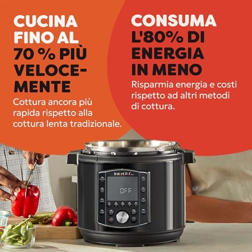 Pro Pentola a Pressione Elettrica 10 in 1, 1200 W, 5,7 L – Slow Cooker, Cuociriso, Vaporiera, Rosolatura, Sterilizzatore, Yogurtiera, Sous Vide – Acciaio Inox Nero