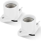 Saysurey 2 Pcs E26 Light Socket Porcelain Keyless Lamp Holder, 6 Inch Lead | 2 Hole Flange Mounting, Light Fixture Ceiling Wall Installation, Garage Closet Room, Indoor Outdoor Use, Home Lighting Repair