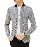 Ouye Mens Stand Collar Light Gray Casual Jacket, Light Gray, US S - Chest 35
