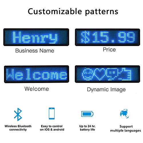 JAHUITE LED Name Tag 2-Packs Rechargable Cellphone Programmable with Magnet/Pin Mount Business Sign Advertising Board Display Wireless Bluetooth Name Badge (Blue)