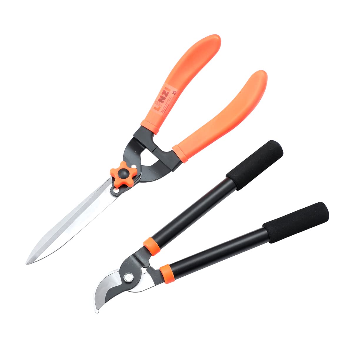 LINZI Garden Loppers Shears Set 2 PCs, Bypass Loppers 15 Inch and Hedge Shears 19 Inch as Tree and Shrub Care Kit, Garden Manual Lopping Pruners Branch Cutters (Budget)