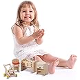PlanToys Nursery - Wooden Dollhouse Accessories Featuring Baby Figure, Stroller, and Furniture Pieces.