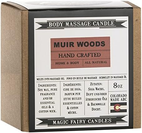 Magic Fairy Candles Muir Woods Cedar Blend Soy Body Massage Candle all Natural Hand Crafted (Made in Colorado), 8 oz