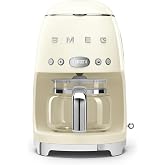 Smeg 50's Retro Style Aesthetic Drip Coffee Machine with 10 Cup Glass Carafe, Auto Start Feature, Keep Warm Plate, and Two Coffee Strength Settings (Cream)