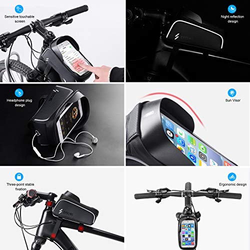 ANVAVA Bike Frame Bag Waterproof Bicycle Top Tube Pouch Phone Holder with Touchscreen Sun Visor and Headphone Hole for iPhone Samsung and other Smartphone Under 6.5 Inch