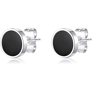 8mm Black Round Stud Earrings for Men Women, Hypoallergenic Titanium Steel Tiny Circle Enamel Stud Ear Piercing Jewelry Gift
