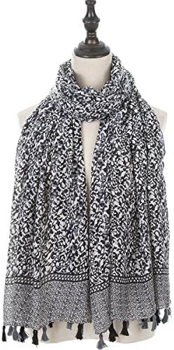 Koozeey Women's Soft Tassels Scarf Fashion Elegant Fringe Shawl (Ivy-Gray Black)