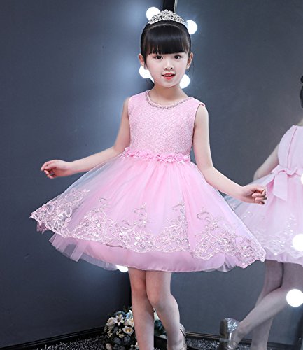ZAH Girl Dress Kids Ruffles Lace Party Wedding Dresses(Pink,2-3Y) - Thumbnail 4
