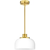 Emak Brushed Gold Pendant Lights Kitchen Island, 10 Inch Large Milk Glass Pendant Light Fixtures, Modern Hanging Lights for K