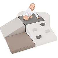 OLAKIDS Climbing Toys for Toddlers, 6 Pieces Baby Foam Blocks Soft Play Set with PU Leather, Indoor Kids Climb and Crawl Slid