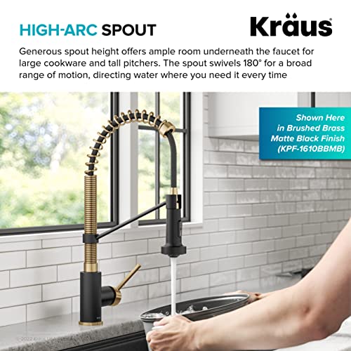 KRAUS BOLDEN COMMERCIAL STYLE 2-FUNCTION SINGLE HANDLE PULL DOWN KITCHEN FAUCET IN SPOT-FREE BRUSHED BRASS, KPF-1610BB