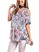 ZRMY Women's Cold Shoulder Floral Print Blouse Short Sleeve T-Shirts Criss Cross Tunic Tops (Coral Peach, XL)