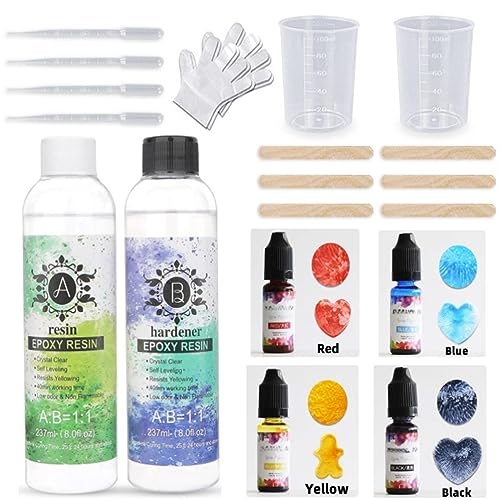 Epoxy Resin Clear Crystal Coating 32oz Kit - Fast Curing Anti Yellowing Art Resin with Liquid Pigment and Measuring Cups in Gift Box for Casting,Resin Art,River Tables,Resin Jewelry,Bottle Cap