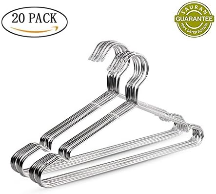 Clothes Hangers, Sauran 20 Pack Stainless Steel Strong Metal Wire Hangers For Clothes 16 Inch (Pack of 20 pcs)