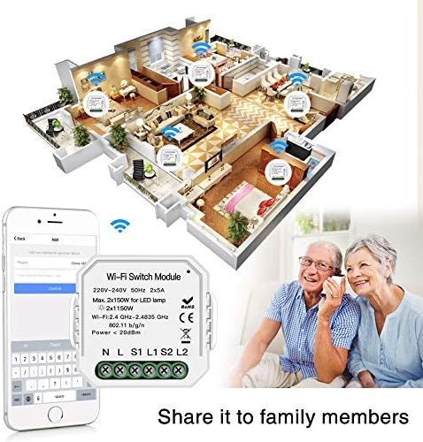 YELLAYBY Proteccin de circuitos Wi Fi Inteligente Interruptor de la luz del Interruptor de Bricolaje Smart Module VidaTuya aplicacin de Control Remoto Trabajar por Alexa Echo Inicio 2 Alturas 2