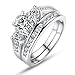 BISAER Love Cubic Zirconia Engagement Wedding Rings Set for Women,Set of 2 White Gold Plated Princess Cut Promise Ring Fashion Jewelry for Women Men Girls