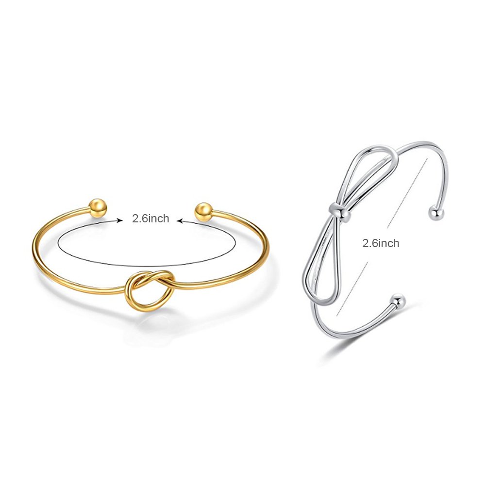 6 Pcs Simple Bangle Bracelet, Love Knot Bangle and Bow Knot Bracelet, Adjustable Cuff Bangle for Women Girls (Silver, Gold and Rose Gold)