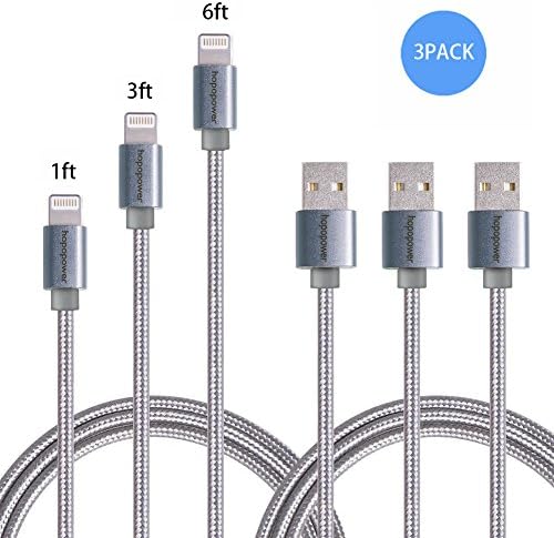 Hopopower Charger Cable 3 pack Lightening Cable (1ft 3ft 6ft) USB Sync &amp; Charging Cord for iPhone 7 6S Plus 6 Plus SE 5S 5C 5, iPad 2 3 4 Mini, iPad Pro Air, iPod (Grey)