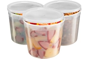 GUSTO Comfy Package, (10 Sets 86 oz. Disposable Plastic Food Storage Deli Containers with Lids, Ice Cream Bucket & Soup Pail