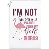 Msticey I'm Just Using My Golf Words Funny Microfiber Towel with Clip for Golfer, Mother's Day Birthday - Pink Flamingo Accessories for Women Golf Lover Mom