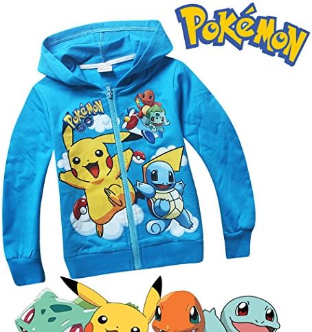 Pokemon Long Sleeve Front Zip Hoodie Sweater Jacket Coat (4-5 sz 110, Blue)