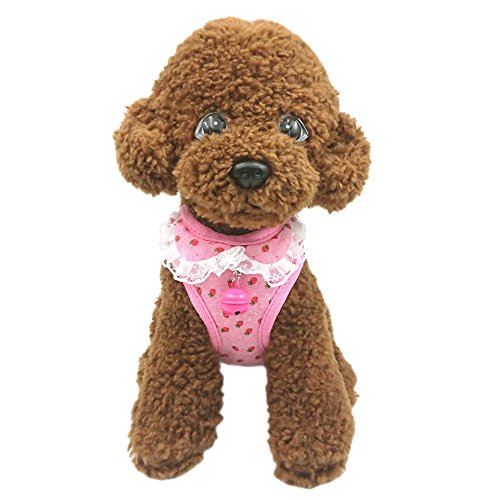 M2cbridge Small Dog Harness Leash Leads Set Step-in Soft Mesh Vest Cat Collar (M, Pink)
