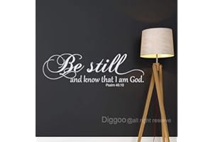 DIGGOO Be Still and Know That I am God Psalm 46:10 Wall Decal Scripture Wall Decal Bible Verse Quote Religious Wall Decor for Living Room (White,5.5"h x 16"w)
