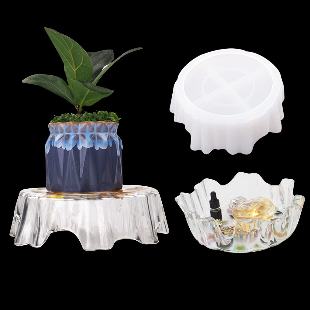 FineInno Potted Plant Supports Resin Moulds, Jewelry Storage Tray Silicone Molds,Soap Dish Plate Epoxy Casting Mould, Wave Round Bowl Mold for Storing Earrings,Rings (Tray Resin Mold)