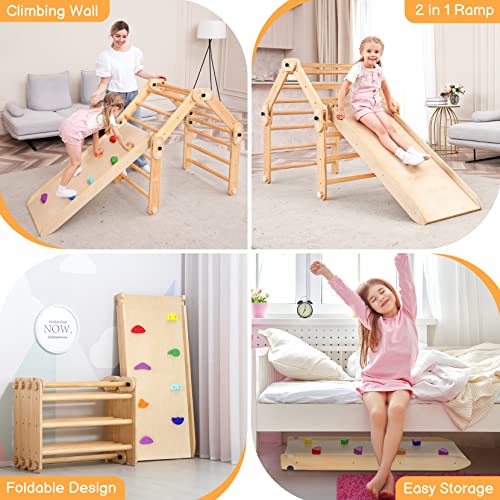 Dripex Pikler Triangle Climber with Ramp, 8 in 1 Foldable Wooden