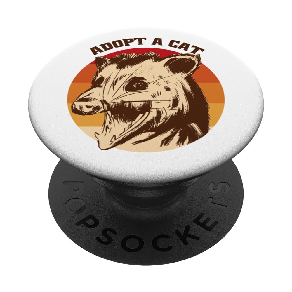Adopt a Cat Funny Weird Opossum Possum Animal Retro Graphic PopSockets Swappable PopGrip