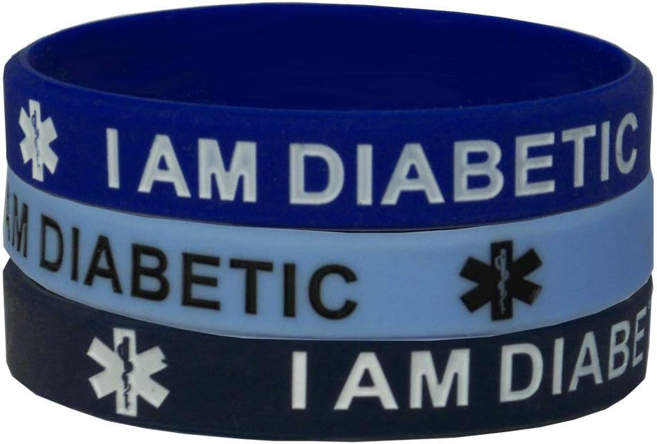 Silicone Diabetic ID Bracelet 3 Pack, Blues