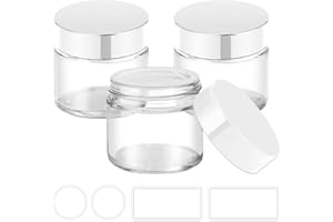 Small Glass Containers with Lids, Tecohouse 2 oz Glass Jars with White Lids & Inner Liners, Mini Travel Toiletries Container for Slime, Makeup, Cream, Lotion, Cosmetic - 3 pack