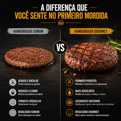 Molde para Hambúrguer em Aço Inoxidável com Cabo de Madeira – Prensa para Carne Gourmet Artesanal