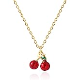 Cherry Necklace Red Cherry Charm Jewelry with Adjustable Length Pearls Necklaces for Women Spring Fruit Pearl Necklace Summer Beach Jewelry