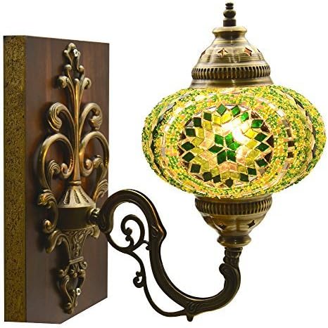 Turkish Moroccan Mosaic Tiffany Glass and Metal Wall Light Sconce (Forest Whisper)