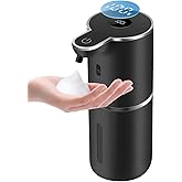 Automatic Foaming Soap Dispenser 12.8oz, Rechargeable & 6 Levels Foaming Adjustable with Digital Display, Wall Mount, Waterproof, Touchless Hand/Dish Soap Dispenser for Kitchen, Bathroom, Hotel