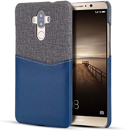 Yonanls Slim Fit Wallet Case for Huawei Mate 9 Shell, Premum Leather + Canvas Fabric Comfortable Leather Case Cover with Credit Card Slot ryjnfghmterba (Color : Blue+grey)