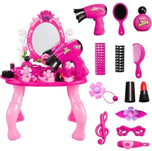 YOOMUN Vanity Pretend Play Simulation Makeup Dressing Tools Kit Pretend Play Battery Operated Toy with Flashing Lights, Music for Birthday/Christmas Gift- Random Color