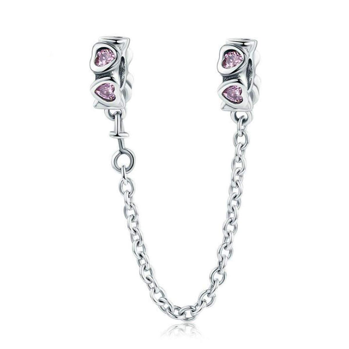 ZiNuo Charm Beads Love Heart Safety Chain 925 Sterling Silver Clip Lock Stopper Beads Safety Chain for Pandora Charm Bracelet DIY Jewelry (C)