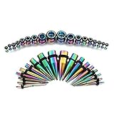 Vcmart Rainbow Ear Gauges Stretching Kit 36 pcs Surgical Steel Tapers and Plugs 14G - 00G 18 Pairs