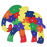 DOUYYE Counting Elephant Wooden Letters and Numbers Jigsaw Puzzles, Family Game for Kids,Interactive Educational Toys for 3 4 5 Years Old and Up Toddler Boys Girls Preschool Children, Birthday Gift